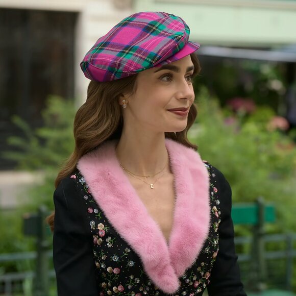 D&G Plaid Tartan Flat Ivy Cap Hat ASO Emily in Paris